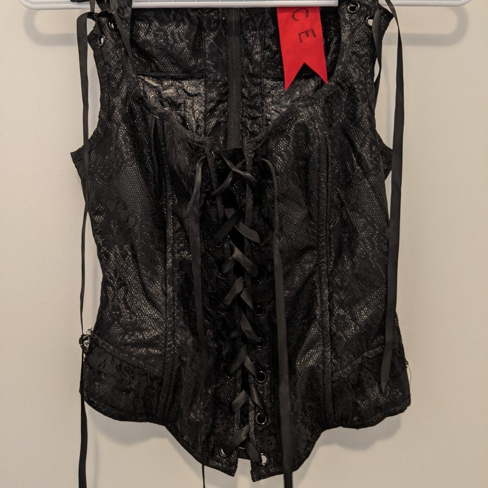 Lip Service Vice Femme Fatale PVC lace overbust corset